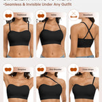 LetsJoli Strapless Push Up Bras for Women Support Bandeau Bra Wireless Seamless Comfortable Non Slip Tshirt Bras Black