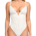 Popilush Shapewear Bodysuit for Women Deep V Neck Sleeveless Lace Corset Bodysuits Tummy Control Tank Tops