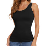 JOYSHAPER Women Shapewear Tank Tops Stretchy Lace Cami Shaper for Tummy Control Shapewear Camisole Comfy Cami Undershirt Black M