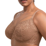 HSIA Minimizer Bras for Women Full Coverage, Unlined Lace Sexy Plus Size Underwire Bra for Large Breasts Dark Beige