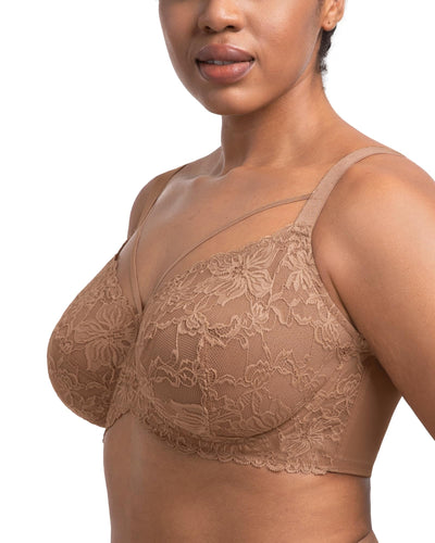 HSIA Minimizer Bras for Women Full Coverage, Unlined Lace Sexy Plus Size Underwire Bra for Large Breasts Dark Beige