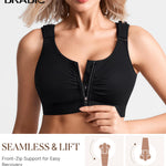 BRABIC Zip Front Closure Everyday Bra for Women Post Surgery Compression Support with Adjustable Straps Wirefree (Medium, Black)