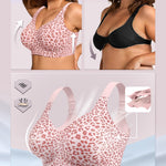 OEAK Womens Wireless Bras Supportive Seamless Full Coverage Bra Push Up Comfortable Bra No Underwire Everyday Tshirt Bras Pink Leopard M