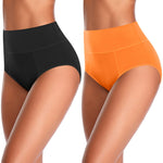 ASIMOON Women's High Waisted Cotton Underwear Breathable Soft Tummy Control Briefs Ladies Panties 5 Pack M
