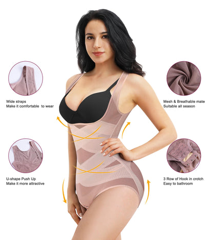REYEOGO Shapewear Bodysuit for Women Tummy Control Butt Lifter Panty Hi-Waist Trainer Stomach Body Shaper Slimming Girdles (Purple Brown, XX-Large)
