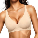 Gailife Deep V Jelly Bras for Women No Underwire Wireless Seamless Push Up Bra Comfort Support Plunge Bralette Full Coverage -ND,L Nude
