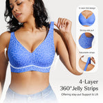 Popilush Wireless Bras for Women Comfortable Bra Seamless Bralette Full Coverage Deep V Leopard Print Bra with Wide Straps Sky Blue