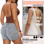 SHAPERIN Women's Backless Body Shaper Bra Faja U Plunge Low Back Thong Shapewear Tummy Control Deep V Bodysuit (Small,Brown)