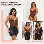 SHAPERIN Women's Backless Body Shaper Bra Faja U Plunge Low Back Thong Shapewear Tummy Control Deep V Bodysuit (Small,Brown)