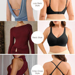 Slimers Backless Bra for Women：Wireless Full-Coverage Low Back Bras - Padded Criss-Cross Multiway Bralette Black