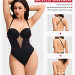Nebility Shapewear Bodysuits for Women Thong Tummy Control Body Suits Sheer Mesh V-Neck BodySuit with Built-in Bra Black