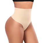 Werena Tummy Control Thong Shapewear for Women High Waisted Body Shaper Panties Shaping Thong Girdle Underwear(01# Mid Waisted Beige(slimmming),Small)