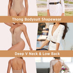 JOYSHAPER Women Shapewear Bodysuit Built in Bra Tummy Control U Plunge Backless Body Shaper Bra Thong Body Suits
