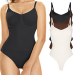 Lover-Beauty Bodysuit for Women 3 Piece, Seamless Shapewear Bodysuit with Strap, Body Shaper【Black、White、Brown】