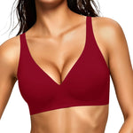 Gailife Deep V Jelly Bras for Women No Underwire Wireless Seamless Push Up Bra Comfort Support Plunge Bralette Full Coverage -Deep Red,L