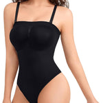 Irisnaya Strapless Shapewear Bodysuit for Women Tummy Control Thong Back | Detachable straps and clear neckline grips offer versatile styling. Breathable stretch fabric is comfortable for layering.