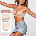 Upushall Strapless Push Up Bras for Women Padded Deep Plunge U Shape Halter Non Slip Seamless Bra 34B,Nude