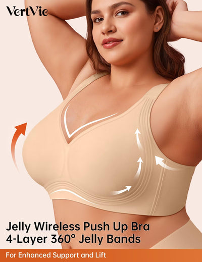Vertvie Jelly Bras for Women Plus Size Minimizer Soft Wireless Push Up Bra Full Supportive Older Lift Back Coverage Bralette(Skin,42C)