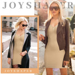 JOYSHAPER Shapewear Dress for Women Tummy Control V Neck Full Slips Under Dresses Body Shaper With Spaghetti Strap Beige