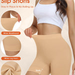 Niceuare 3 Pack Slip Shorts for Under Dresses，Women Anti Chafing Shorts Smooth Boyshorts Panties Underwear （Black+white+nude，Large）