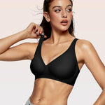 OEAK Womens Deep V Bras Wireless Comfortable Bra Supportive No Underwire Bras Tshirt Push Up Bralettes Plunge Seamless Bra Carbon Black 3XL