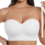 SHAPELLX Wireless Bra for Women Strapless Bandeau Bras Comfort Padded Tube Top Lightweight Seamless Super Stretch Bra White