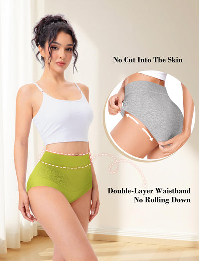 MISSWHO Cotton Underwear Women High Waisted Tummy Control Briefs C Section Postpartum Ladies Panties Large, 5 Packs