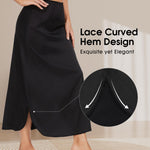 MANCYFIT Long Half Slip for Women Under Dress Satin Slip Skirt Extenders 36" Maxi Underskirt Black Large