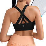RUNNING GIRL Sports Bra for Women, Criss-Cross Back Padded Strappy Sports Bras Medium Support Yoga Bra with Removable Cups A-Black