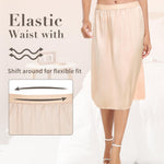 Vlazom Women's Satin Half Slip Lace Slip Skirt Long Half for Under Dress Skirt Extender Nude Size Small
