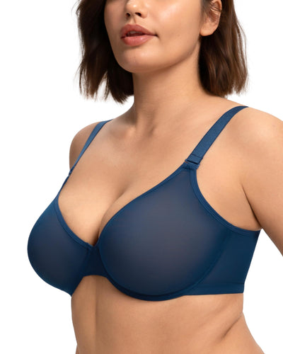 HSIA Minimizer Bras for Women Seraphina Full Coverage Underwire Unlined Mesh Plus Size Convertible Bra for Big Busted Ocean Blue 36DD