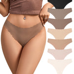 SHARICCA Womens Seamless Thongs No Show Underwear Soft Ribbed Invisible Panties Wave Edge Multi Pack,7P01,M