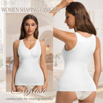 ONEW Compression Tank Tops for Women Shapewear Tummy Control Seamless Body shaper Deep V Neck Cami Shaper,White,Large
