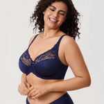 DELIMIRA Women's Plus Size Full Coverage Underwire Unlined Minimizer Lace Bra Blueberry 36E
