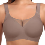 Werena Womens Jelly Wireless Bras Plus Size Minimizer Comfortable Bra Full Coverage Supportive No Underwire Seamless Tshirt Bralette (Coffee,2XL)