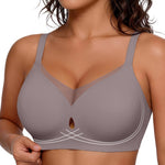Popilush Full Coverage Bras for Women Wireless Push Up Tshirt Bra Mesh Comfortable Bralettes with Support and Lift Grey