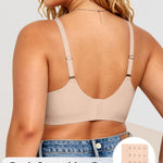 Vertvie Bras for Women Wireless Jelly Push Up Seamless Bra Full Coverage No Underwire Supportive Scalloped T Shirt Bralette(Nude,XX-Large)