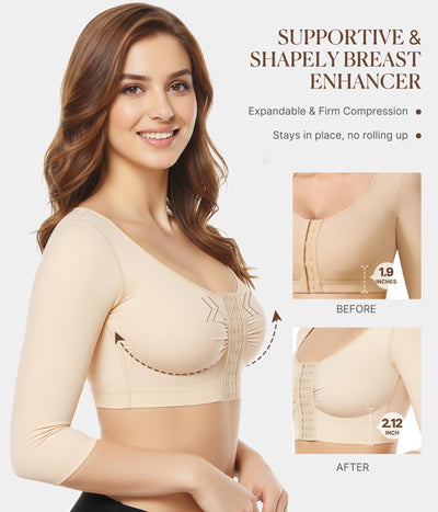 BRABIC Upper Arm Shaper for Women Fajas Post Surgery Compression Sleeves Front Closure Bra Arm Lipo Shapewear Tops(Beige, Large)