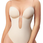 Slimers Women Shapewear Backless Body Bra Shaper Womens Plus Size Plunge Invishaper Low Back Thong Bodysuits Open Crotch Daily Use((Beige L)