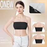 ONEW Strapless Bandeau Bras for Women Seamless Wireless Tube Top Non-Padded Bralette with Clear Bra Straps,Black,X-Large