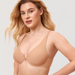 DELIMIRA Women's Front Closure Bras Seamless Plus Size Plunge Underwire Unlined Comfortable Bra Barely Buff 38DD