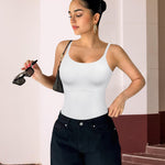 LODAY Compression Tank Tops Women Shapewear Tummy Control Body Shaper Scoop Neck Camisole Tops(White,Medium)