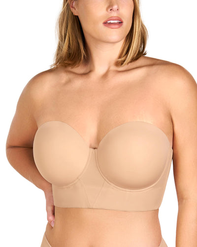 HSIA Strapless Bras for Women, Longline Corset for Large Bust Plus Size Supportive Bustier Minimizer Convertible Bandeau, Natural Nude 34DD