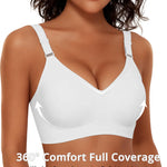 Gailife Women's Jelly Wireless Push Up Bras - Full Coverage Seamless T-Shirt Bra with Comfortable No Underwire Support, White, L