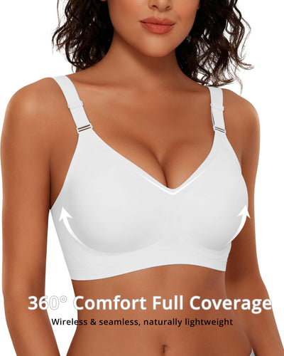 Gailife Women's Jelly Wireless Push Up Bras - Full Coverage Seamless T-Shirt Bra with Comfortable No Underwire Support, White, L