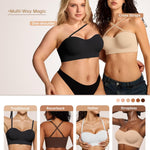 Vertvie Strapless Bras for Women Non-Slip Push Up Wireless Bandeau Bra Seamless Comfort Padded Tube Top Supportive Bralette(Nude,Large,Plain Jersey)