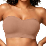 OEAK Supportive Strapless Bras for Women Push Up Wireless Bandeau Bra Non Slip Seamless Bras Comfortable Padded Bralette Gravel Beige XL