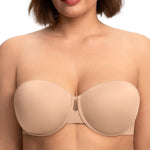 HSIA Strapless Bras for Women Large Bust Coolcomfort Minimizer Corset Full Coverage Plus Size Convertible Bustier with Underwire, Almond Beige 34DD