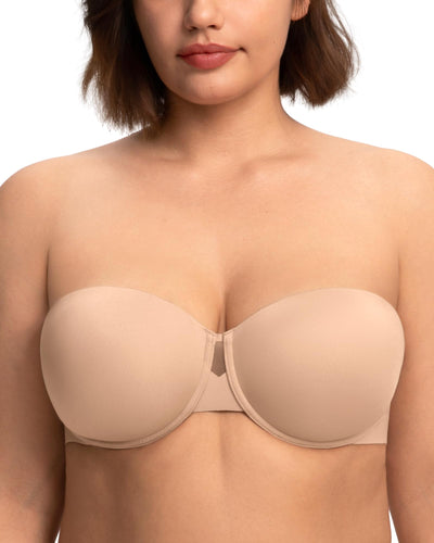 HSIA Strapless Bras for Women Large Bust Coolcomfort Minimizer Corset Full Coverage Plus Size Convertible Bustier with Underwire, Almond Beige 34DD