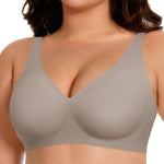 Werena Womens Wireless Jelly Bras Deep V Push Up Low Cut Bra No Underwire Supportive Plunge Seamless Everyday Comfortable Tshirt Bralette (Light Grey,3XL)
